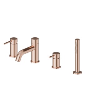 4-hole complete set of deck-mounted mixer, spout, diverter and hand shower set - finish PVD Copper Bronze