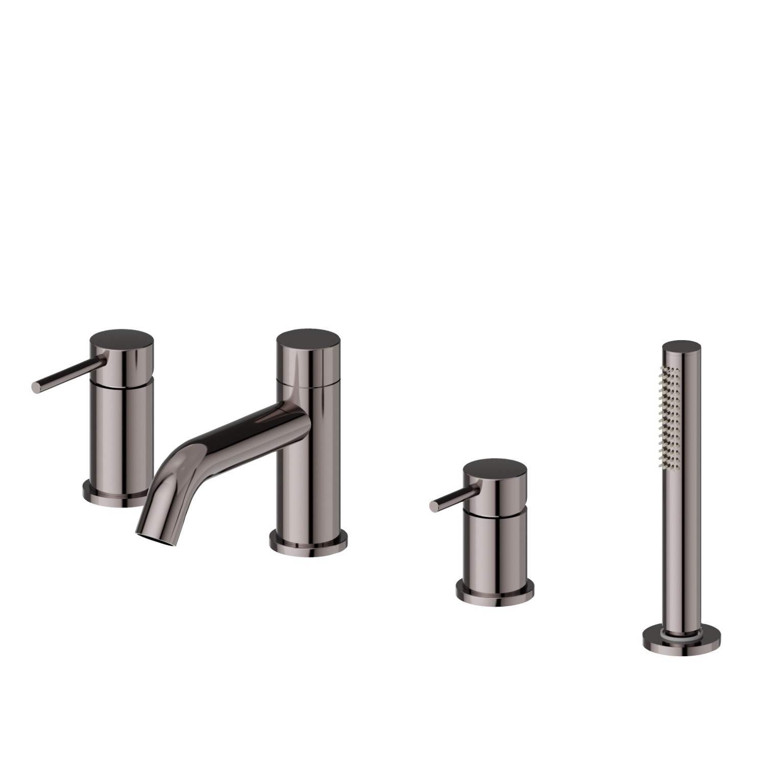 4-hole complete set of deck-mounted mixer, spout, diverter and hand shower set - finish PVD Gun Metal