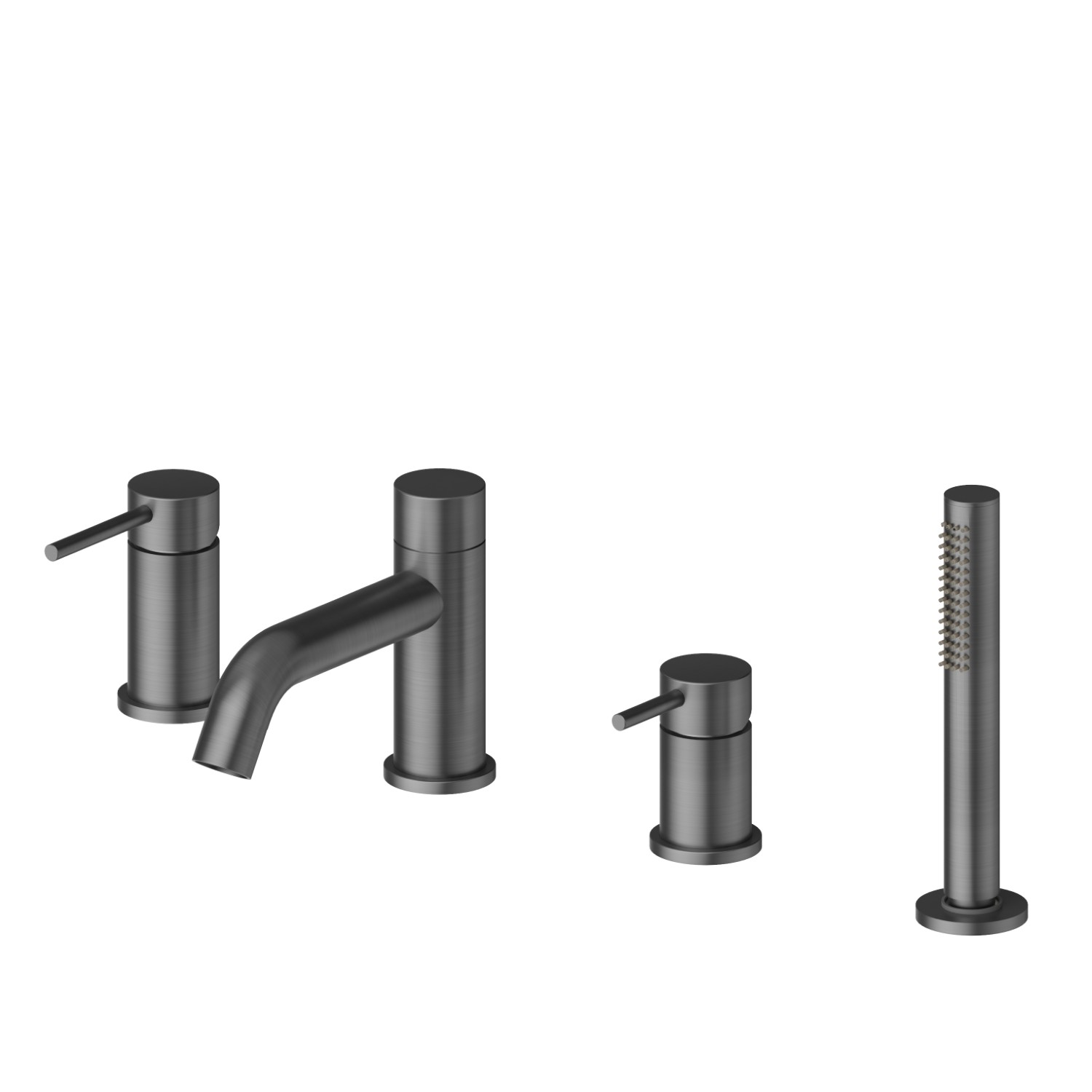 4-hole complete set of deck-mounted mixer, spout, diverter and hand shower set - finish PVD Brushed Gun Metal