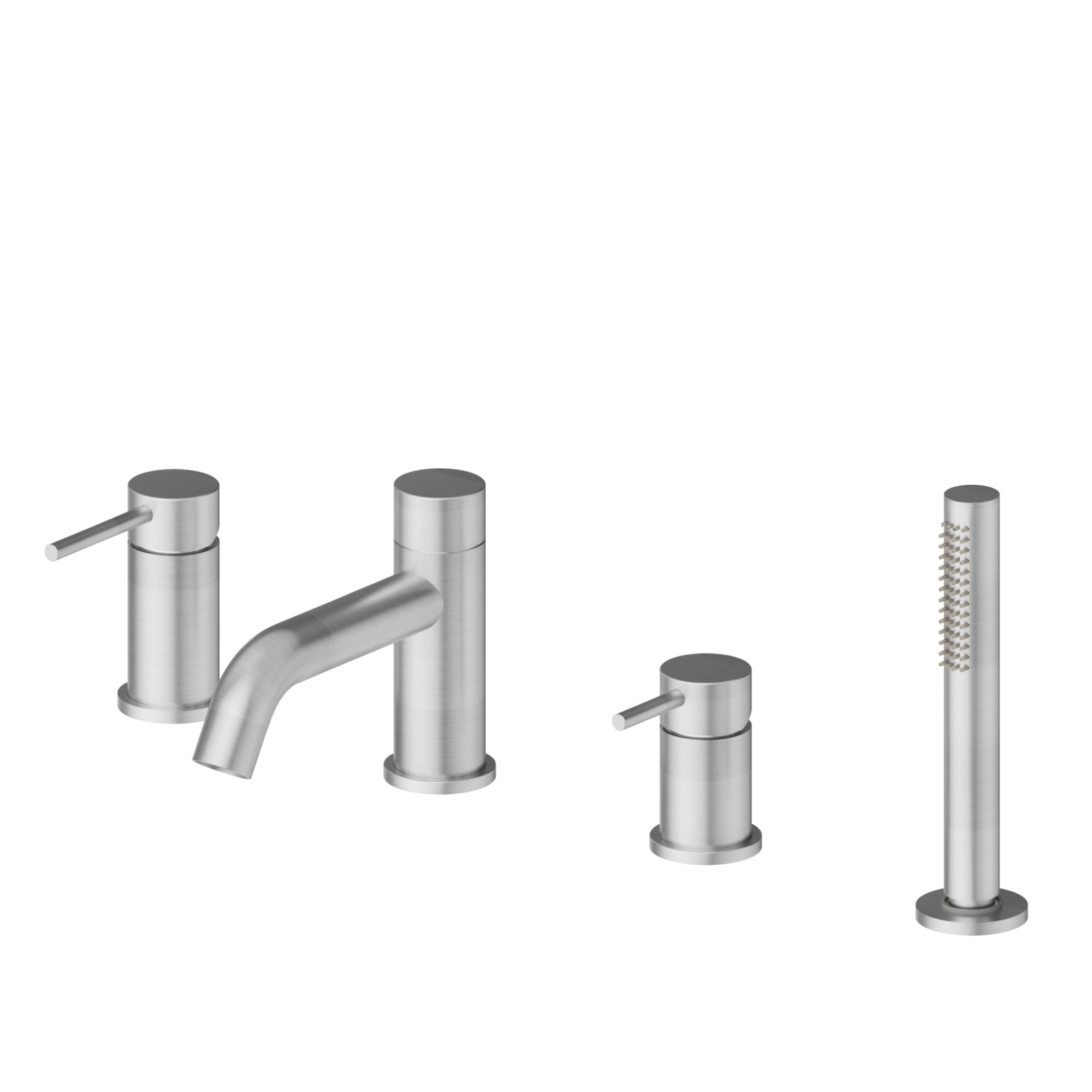 4-hole complete set of deck-mounted mixer, spout, diverter and hand shower set - finish PVD Brushed steel