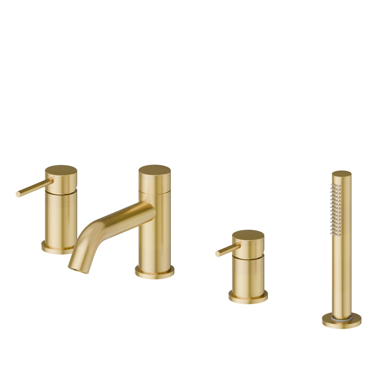 4-hole complete set of deck-mounted mixer, spout, diverter and hand shower set - finish PVD Brushed Gold