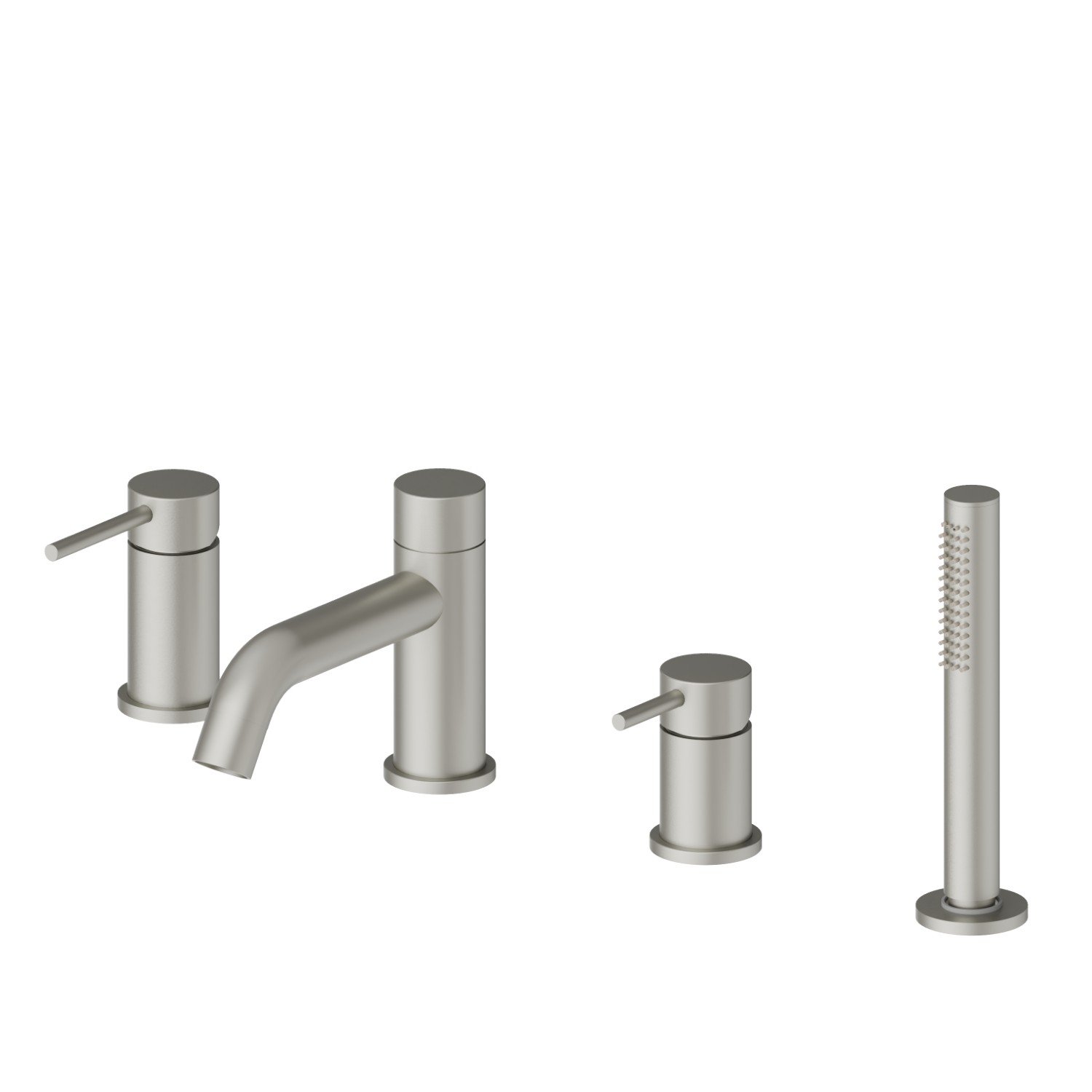 4-hole complete set of deck-mounted mixer, spout, diverter and hand shower set - finish Titanium Satin