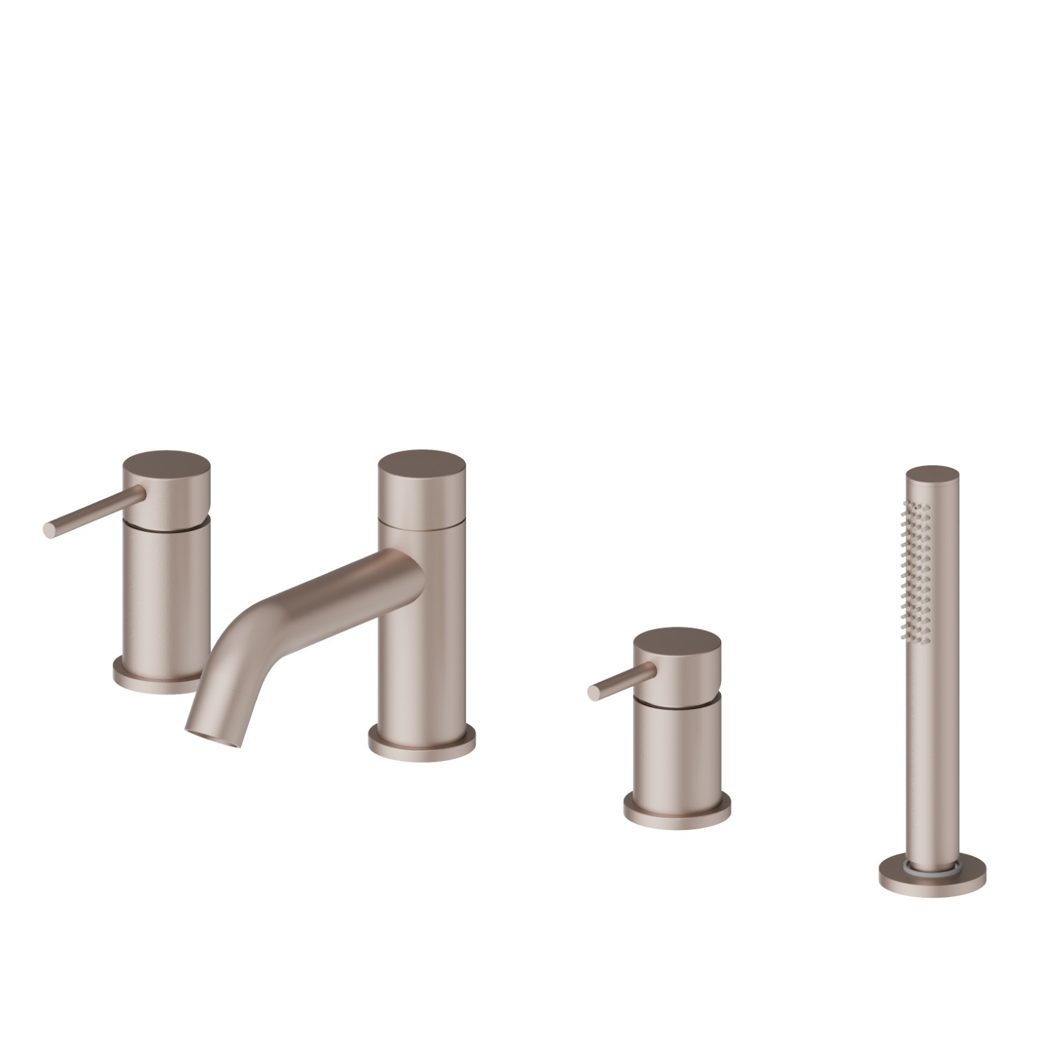 4-hole complete set of deck-mounted mixer, spout, diverter and hand shower set - finish Copper Glossy
