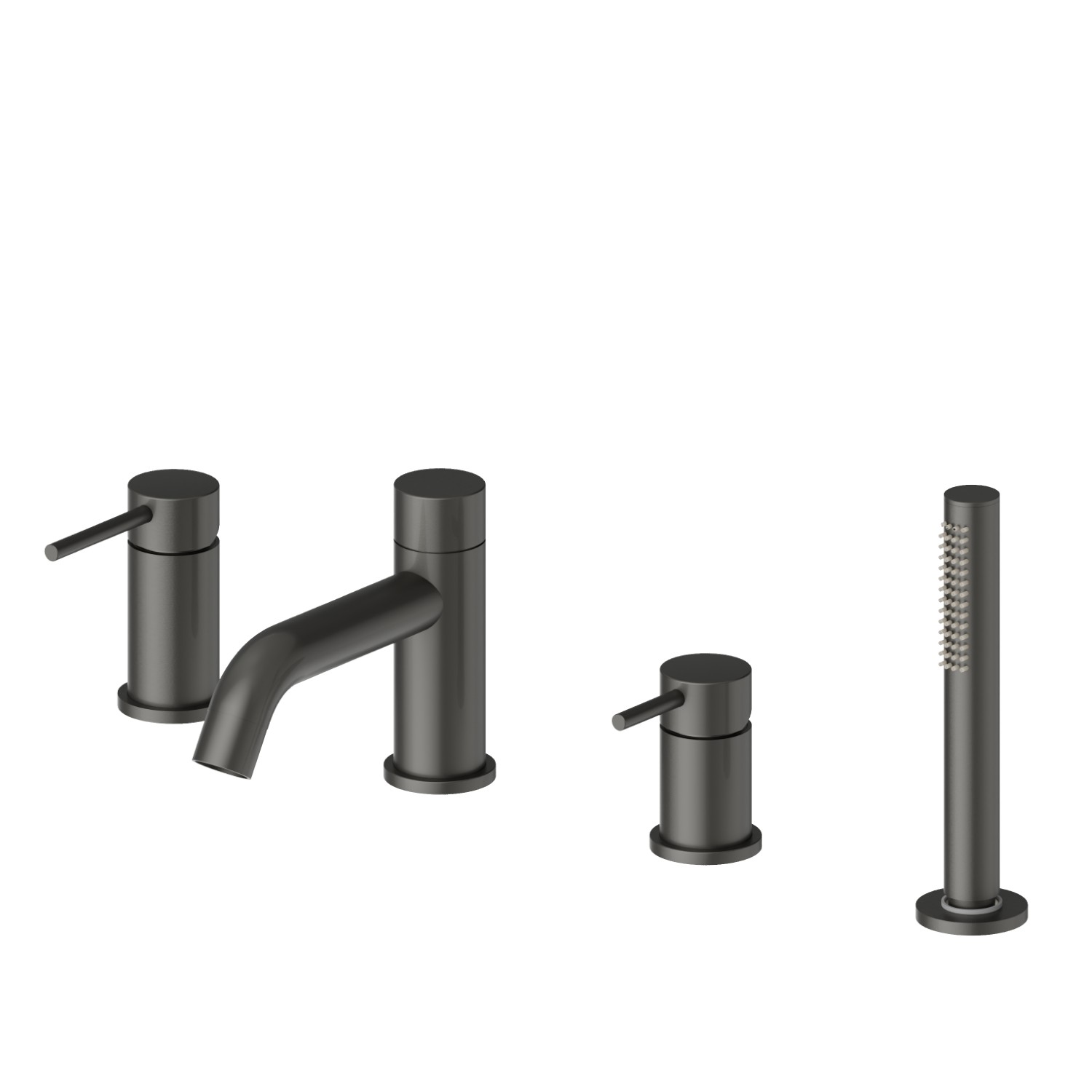 4-hole complete set of deck-mounted mixer, spout, diverter and hand shower set - finish Carbon Satin