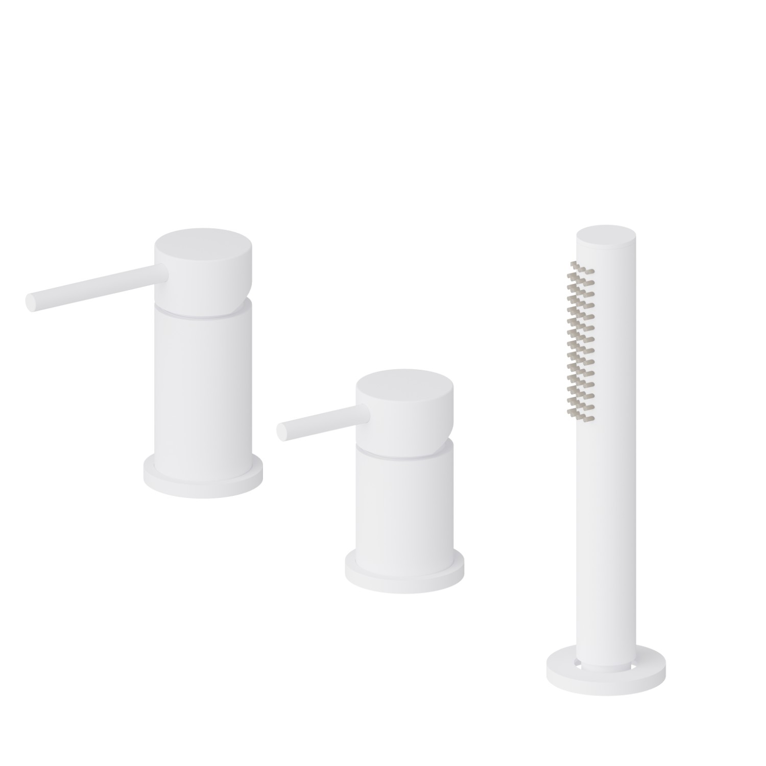 3-hole complete set of deck-mounted mixer, diverter and hand shower set - finish Matt White