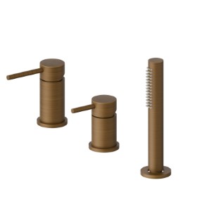 3-hole complete set of deck-mounted mixer, diverter and hand shower set - finish Groove Bronze