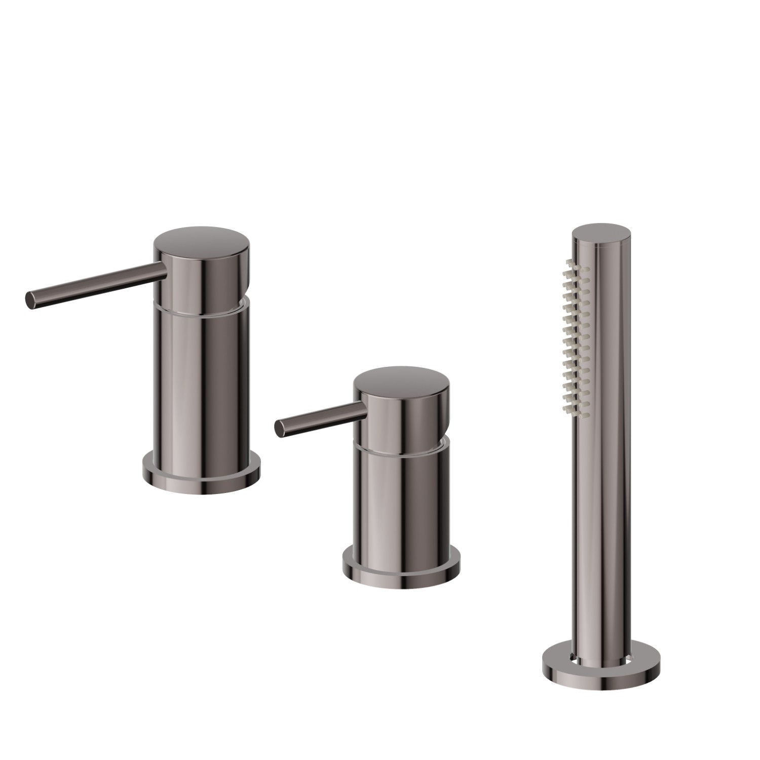 3-hole complete set of deck-mounted mixer, diverter and hand shower set - finish PVD Gun Metal