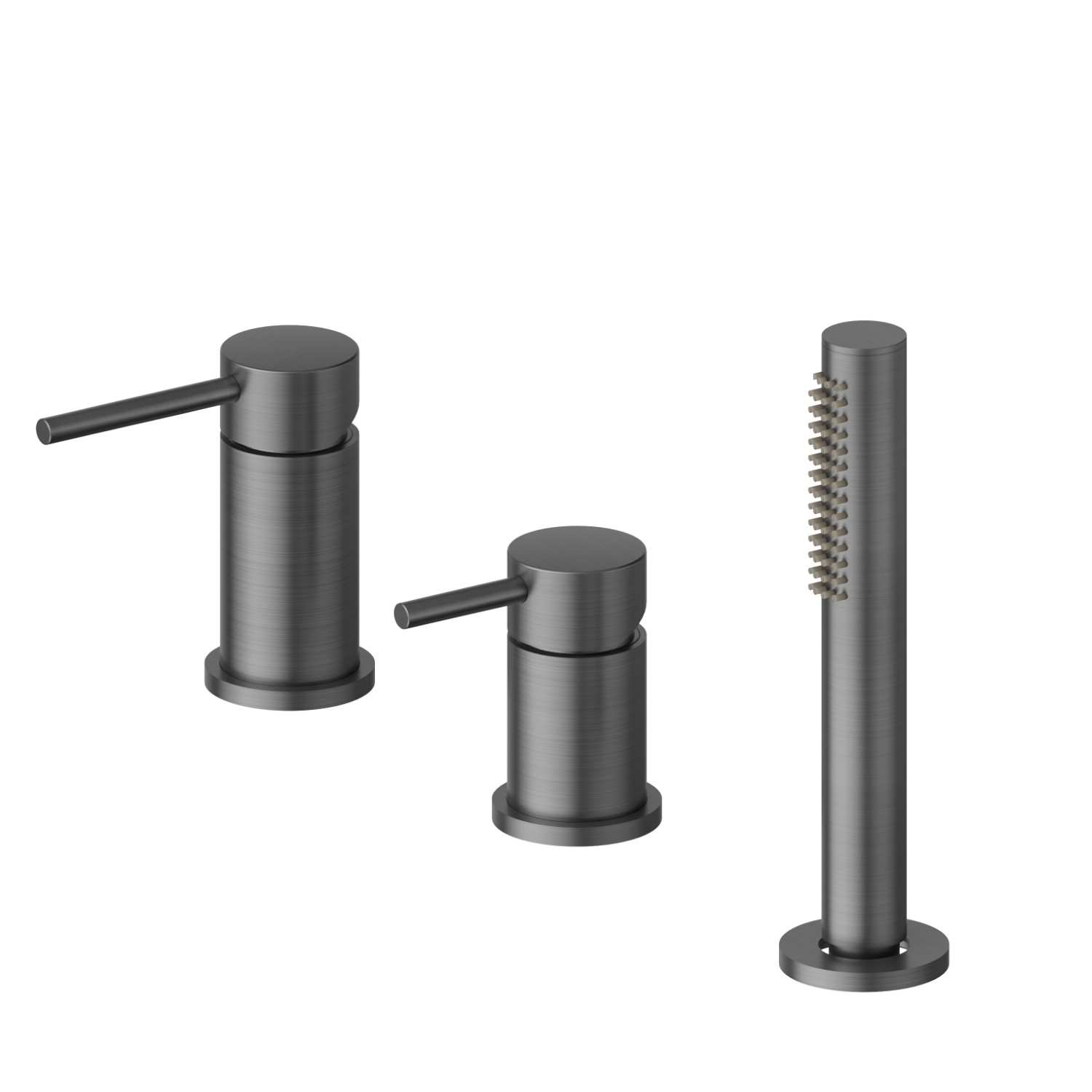 3-hole complete set of deck-mounted mixer, diverter and hand shower set - finish PVD Brushed Gun Metal