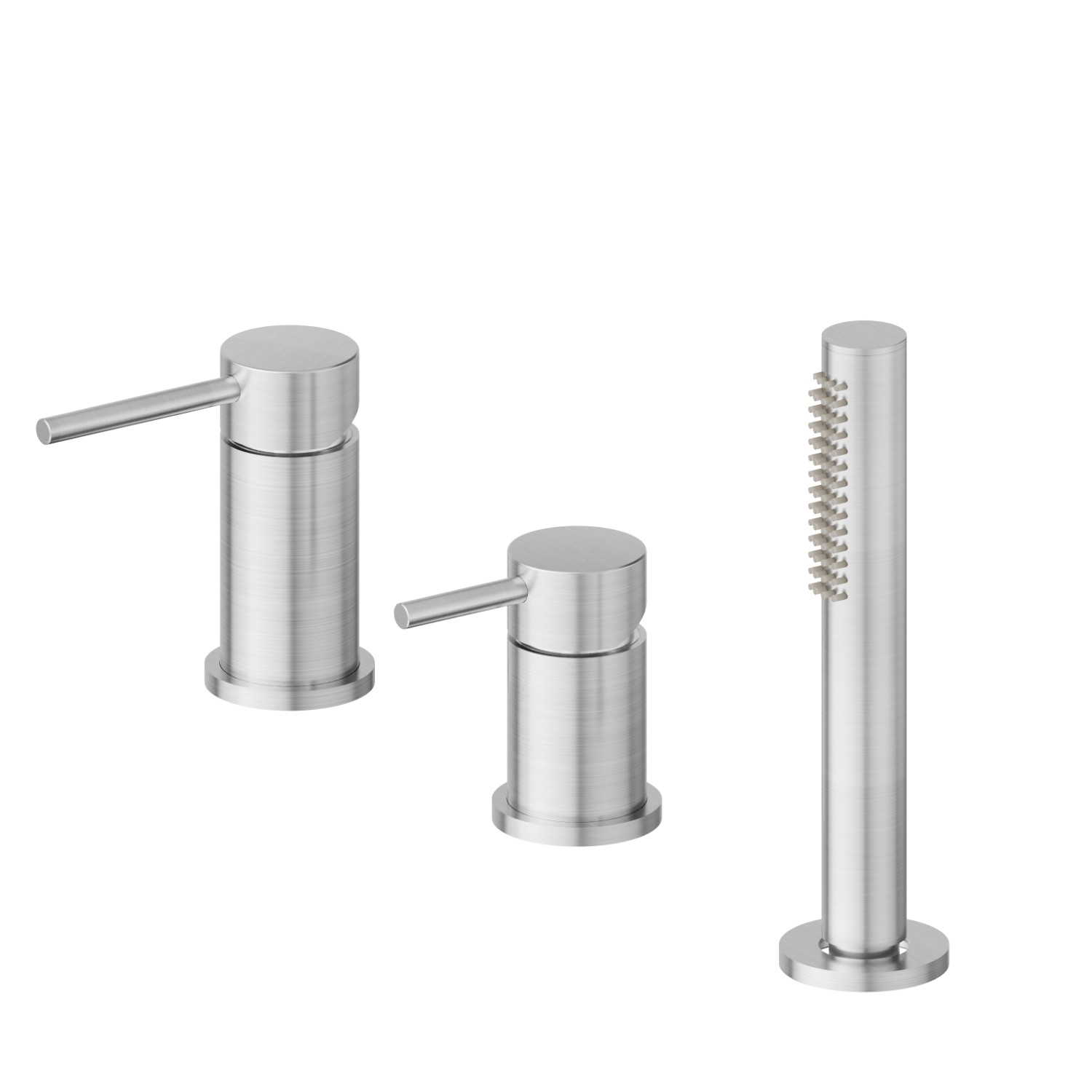 3-hole complete set of deck-mounted mixer, diverter and hand shower set - finish PVD Brushed steel