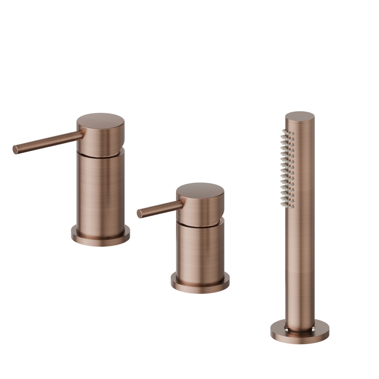 3-hole complete set of deck-mounted mixer, diverter and hand shower set - finish PVD Brushed Copper Bronze