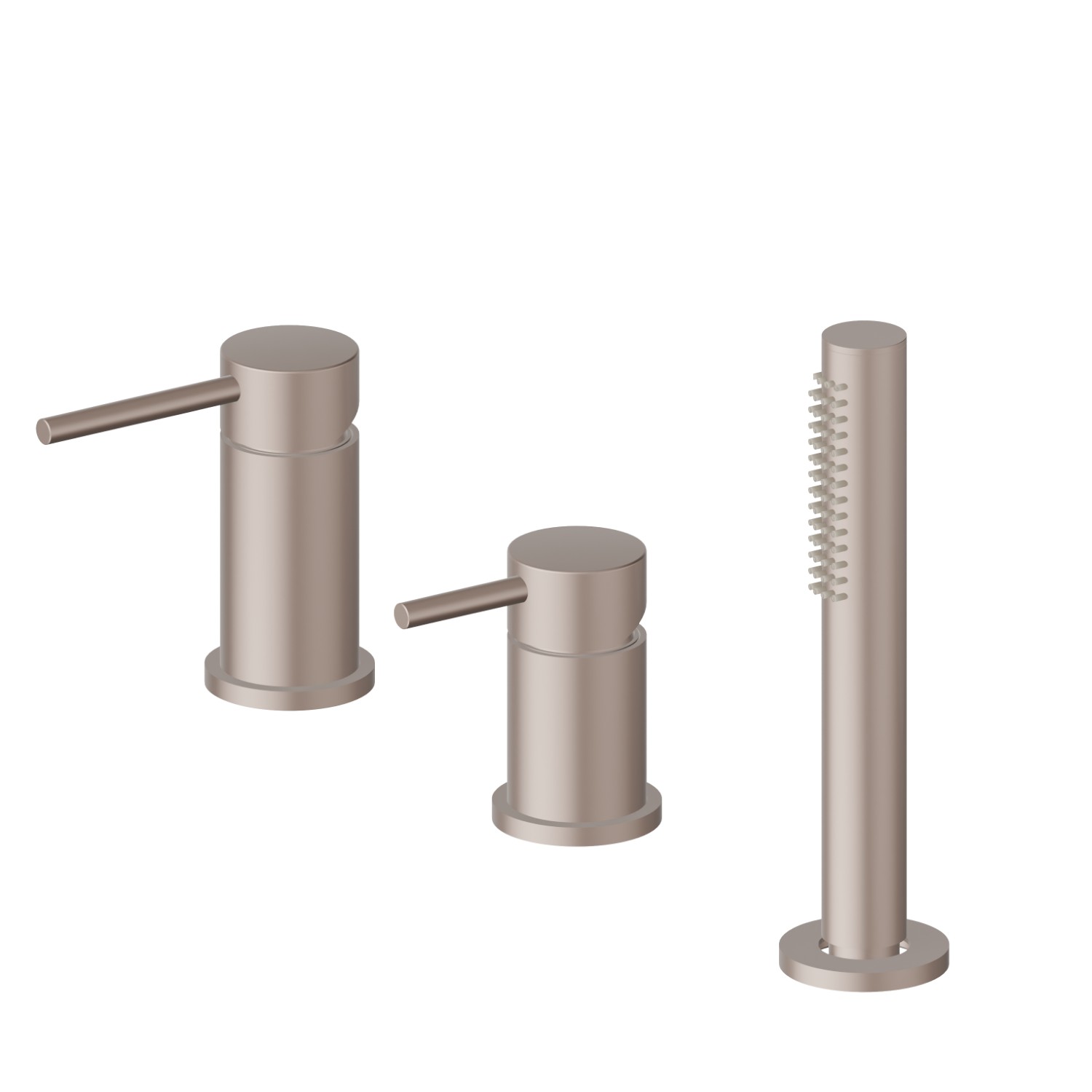 3-hole complete set of deck-mounted mixer, diverter and hand shower set - finish Copper Glossy