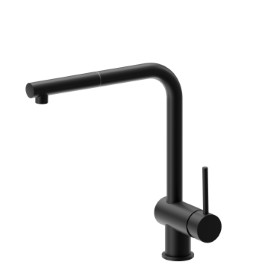 Single-lever sink mixer with L swivel spout and pull-out hand shower - finish Matt Black