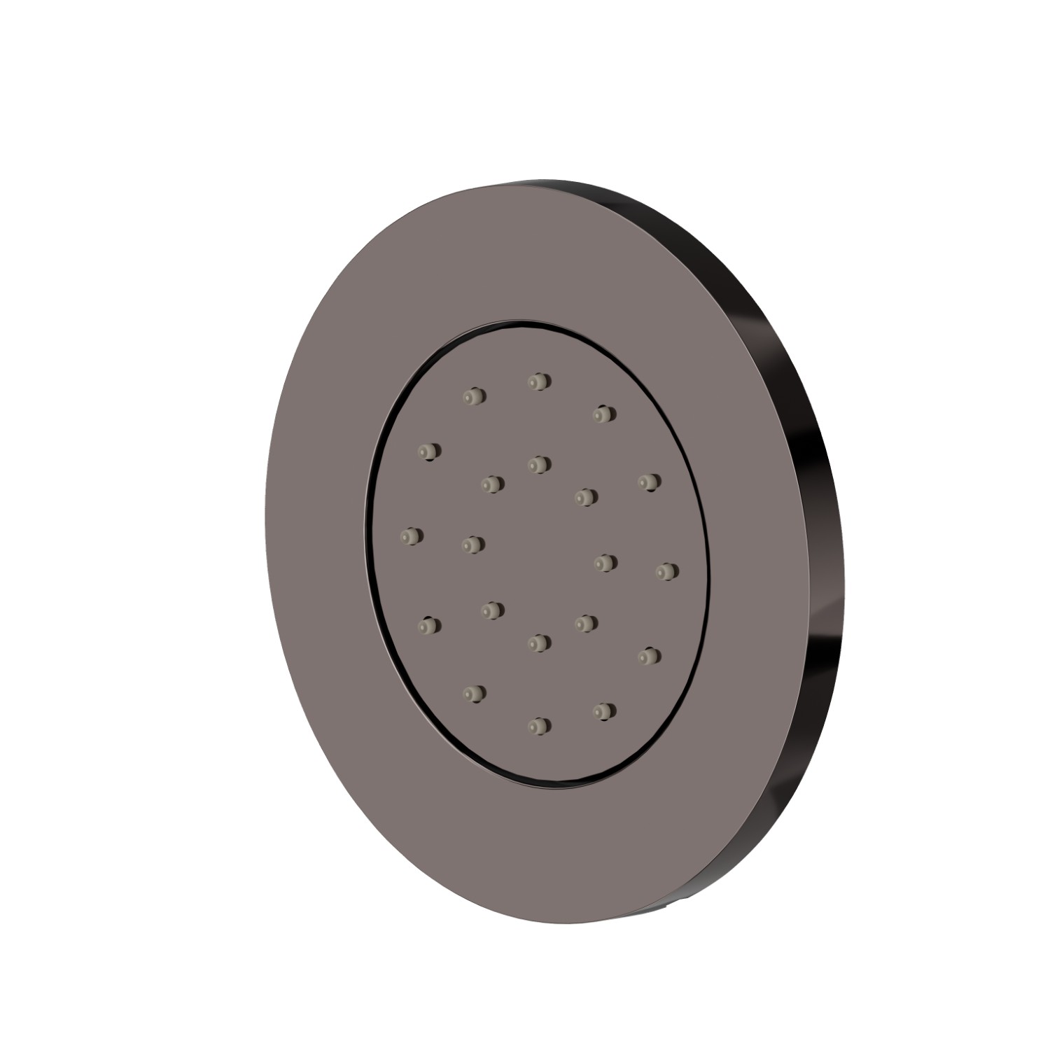 Getto laterale direzionabile, da parete, in ottone, con decoro tondo. Parte esterna - finitura PVD Gun Metal