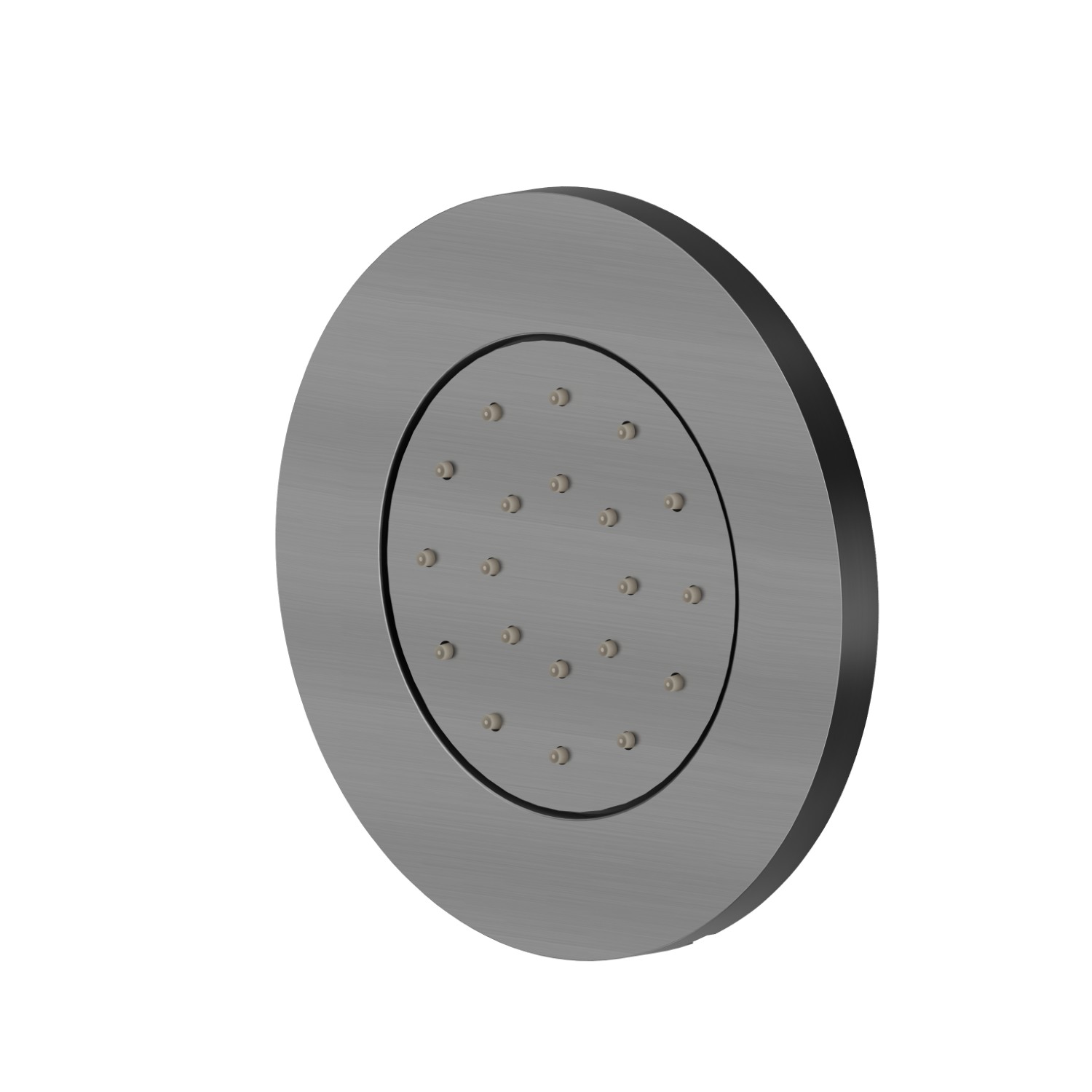 Getto laterale direzionabile, da parete, in ottone, con decoro tondo. Parte esterna - finitura PVD Brushed Gun Metal