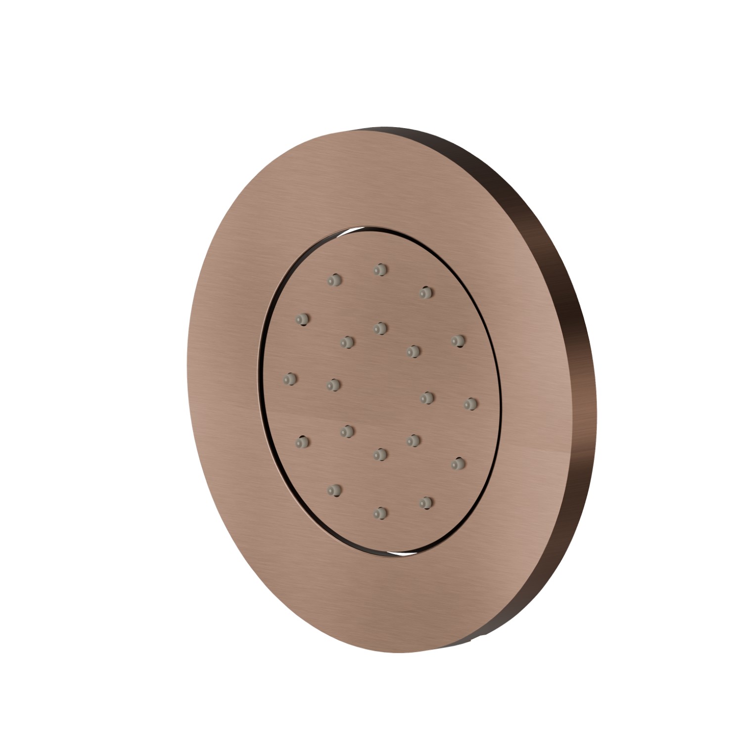 Wall-mounted,brass, adjustable side jet, with round plate. External part - finish PVD Brushed Copper Bronze