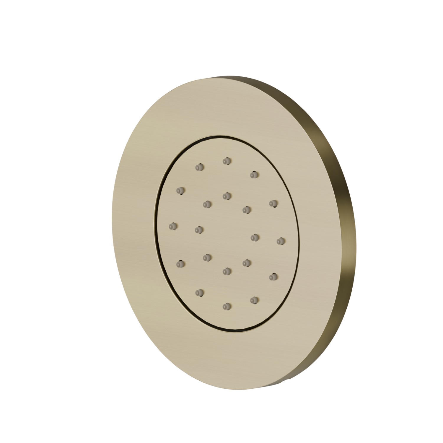 Wall-mounted,brass, adjustable side jet, with round plate. External part - finish PVD Brushed Pale Gold