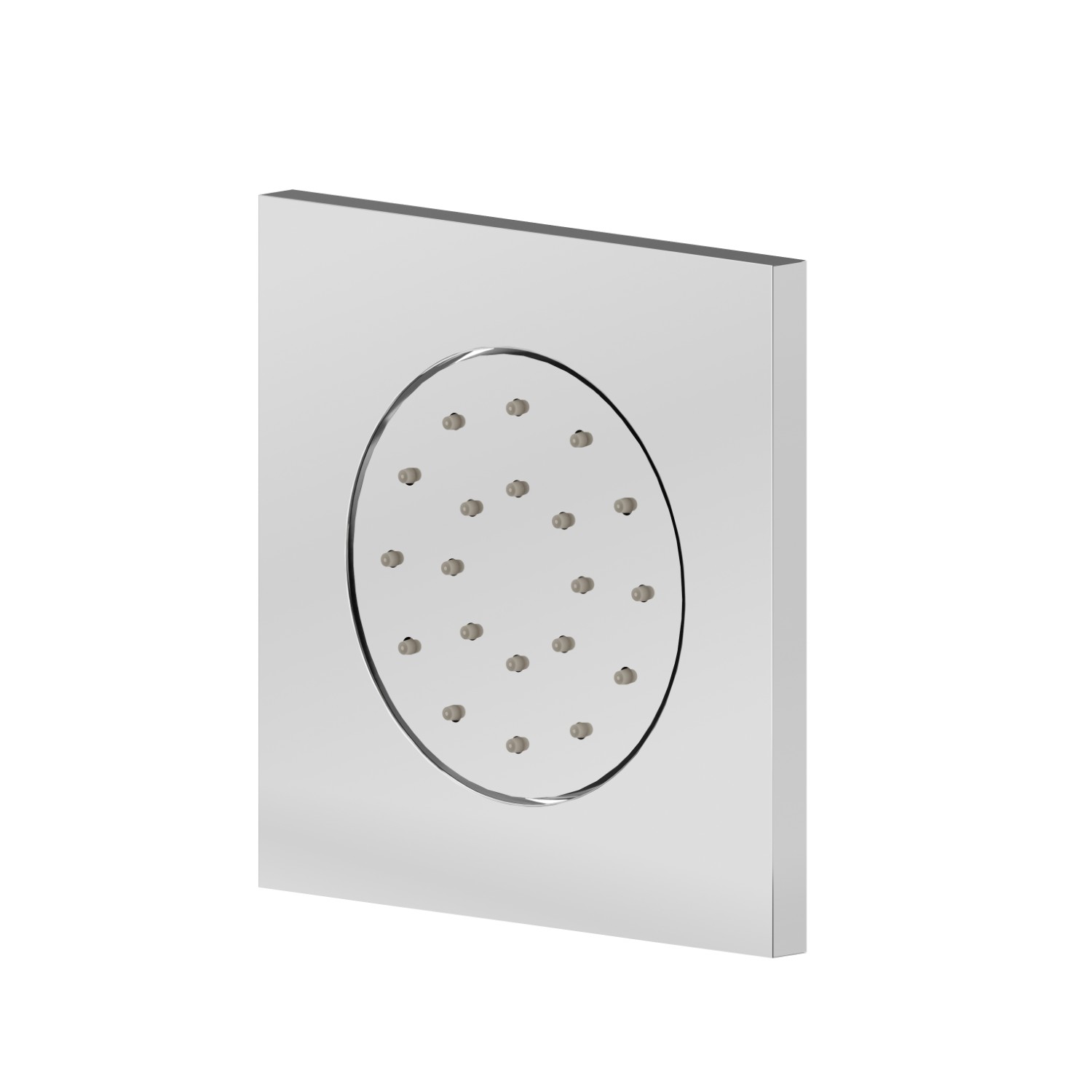 Getto laterale direzionabile, da parete, in ottone, con decoro quadro. Parte esterna - finitura Cromo
