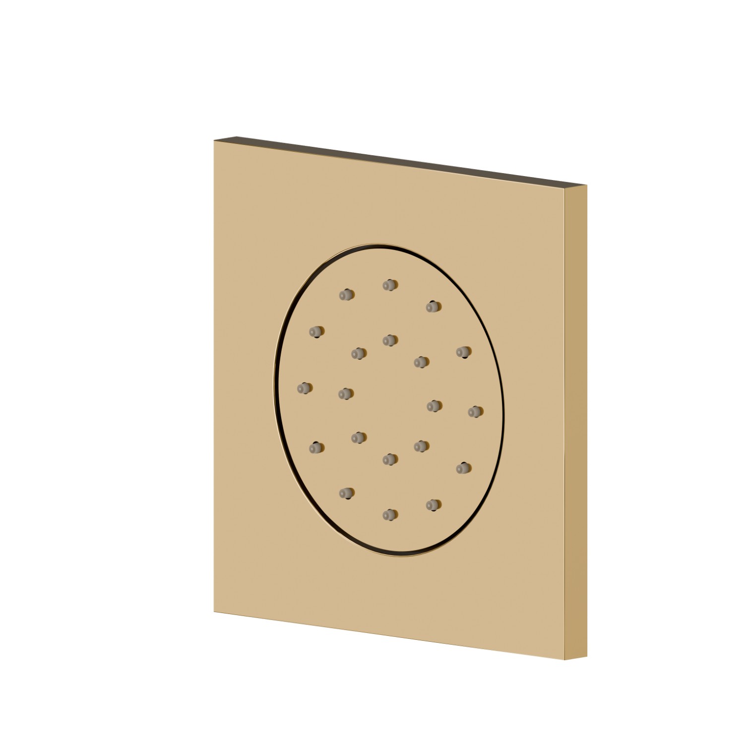 Getto laterale direzionabile, da parete, in ottone, con decoro quadro. Parte esterna - finitura PVD Glossy Gold