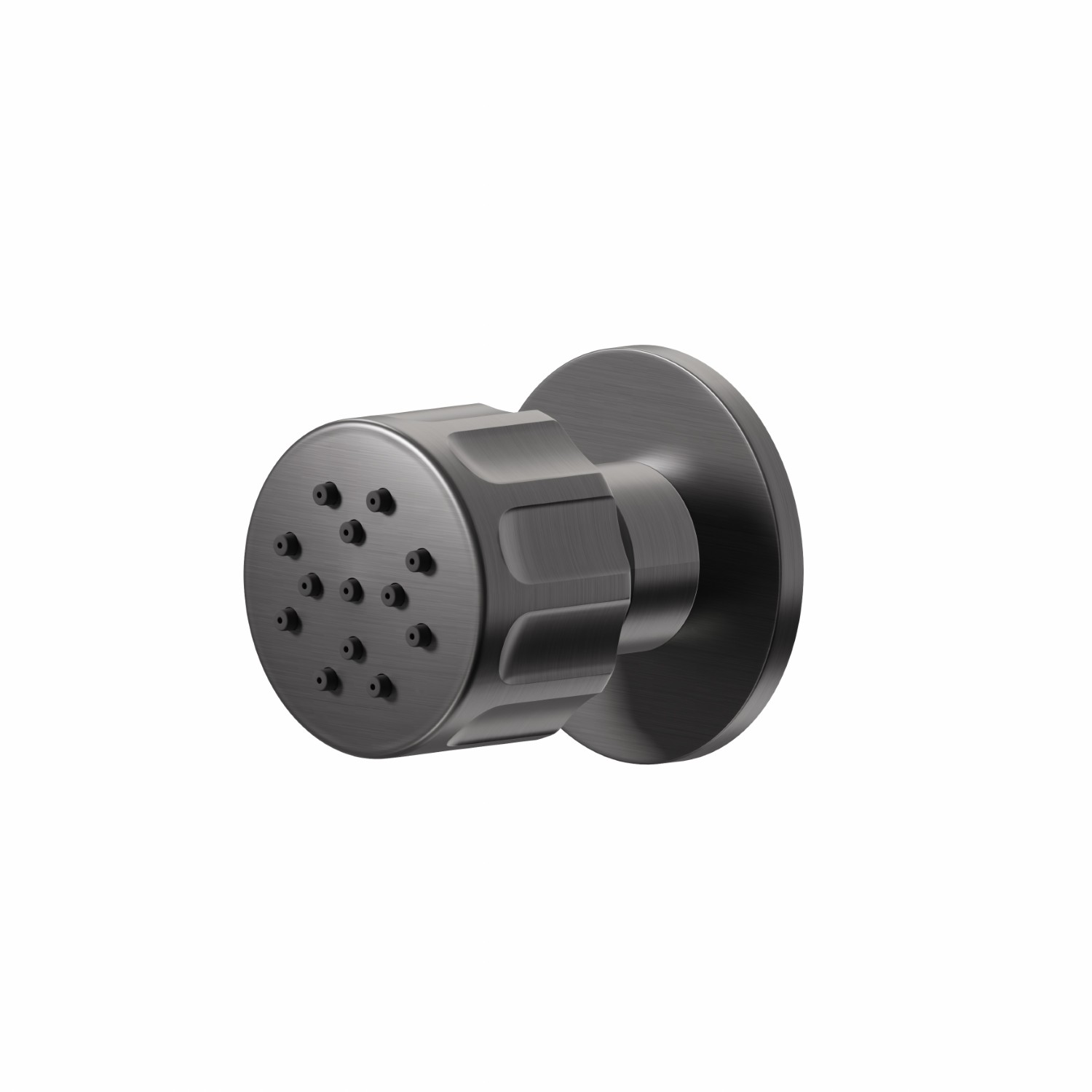 Getto laterale snodato, da parete, in ottone, con decoro tondo. - finitura PVD Brushed Gun Metal