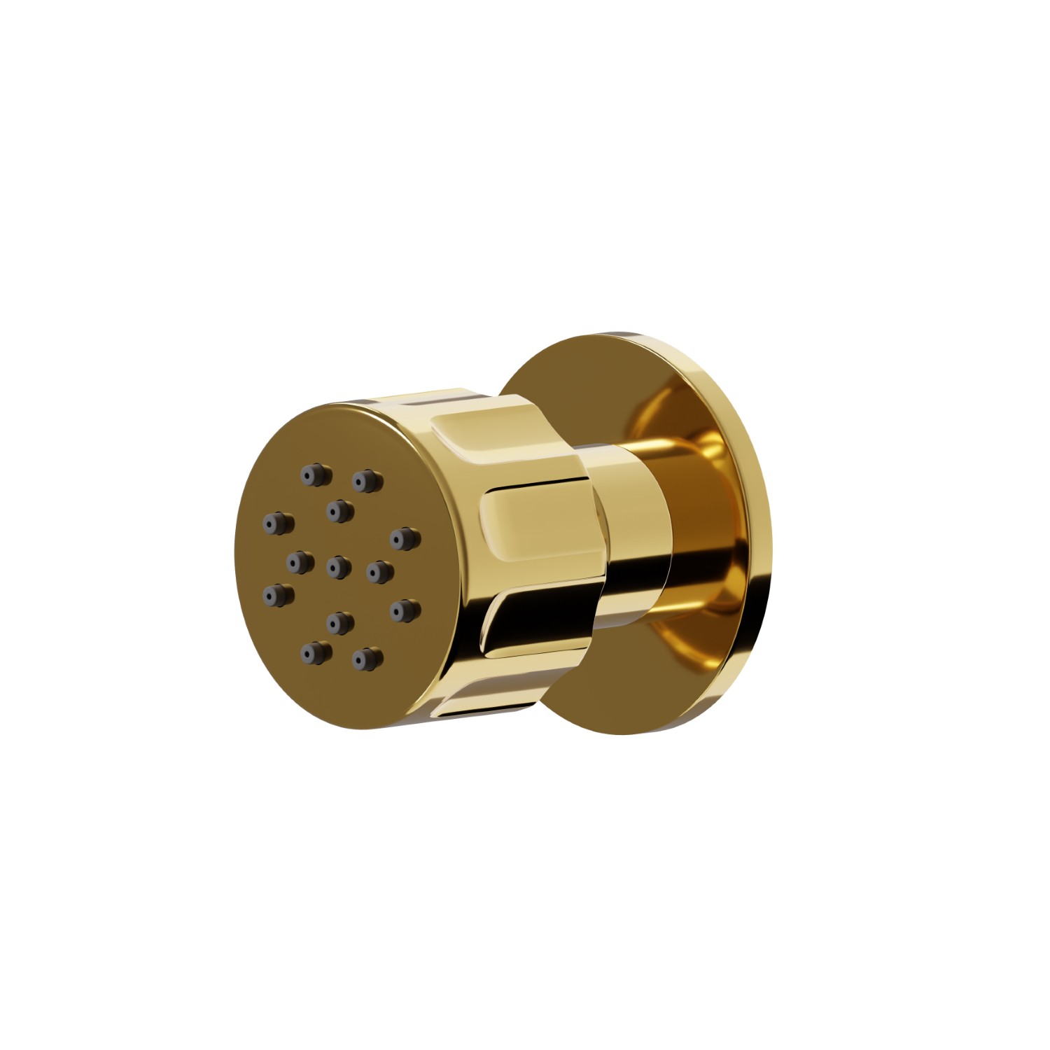 Wall-mounted,brass, articulated side jet, with round decoration - finish PVD Glossy Gold