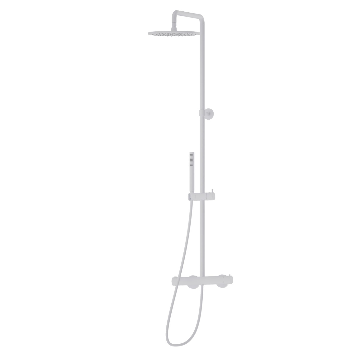 Cold body shower column with exposed thermostatic mixer complete of diverter, head shower and brass hand shower set - finish Matt White