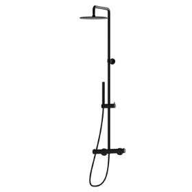 Cold body shower column with exposed thermostatic mixer complete of diverter, head shower and brass hand shower set - finish Matt Black