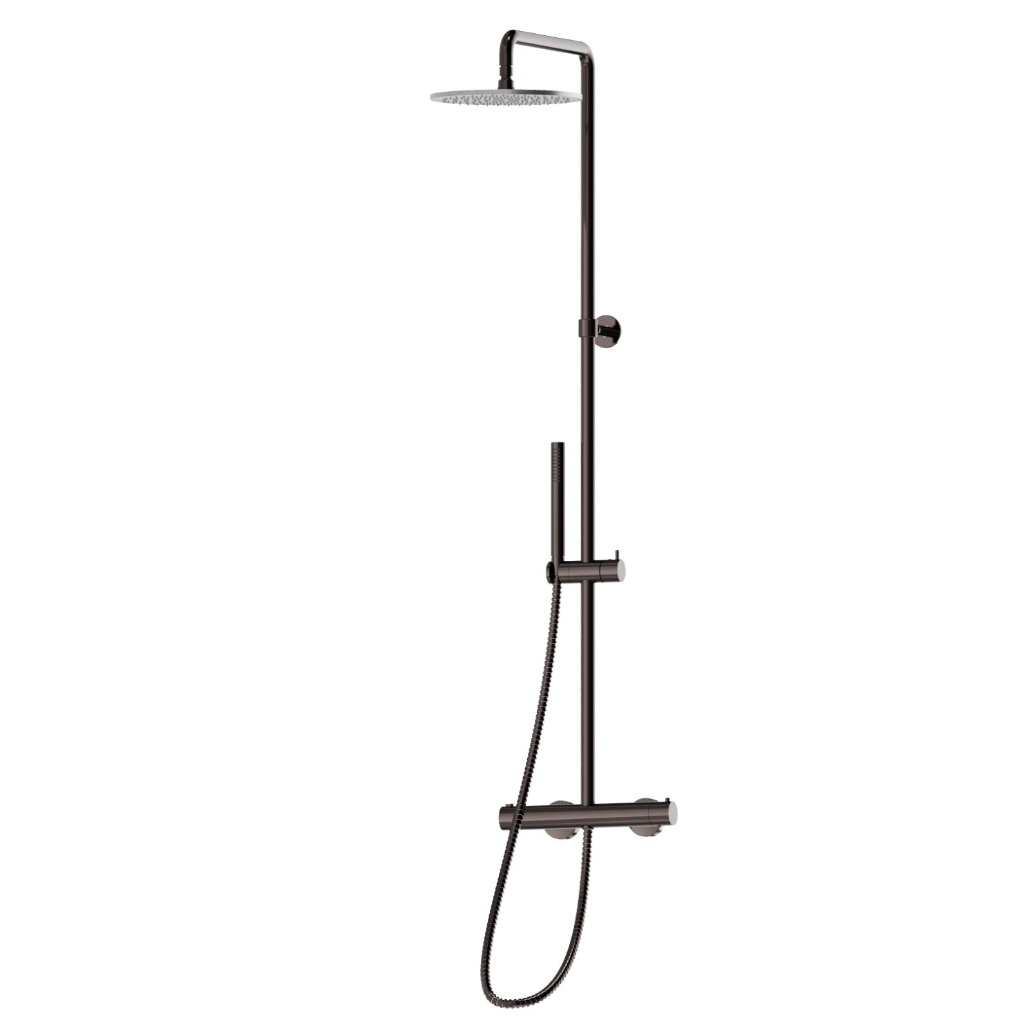 Cold body shower column with exposed thermostatic mixer complete of diverter, head shower and brass hand shower set - finish PVD Gun Metal