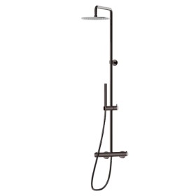 Cold body shower column with exposed thermostatic mixer complete of diverter, head shower and brass hand shower set - finish PVD Gun Metal