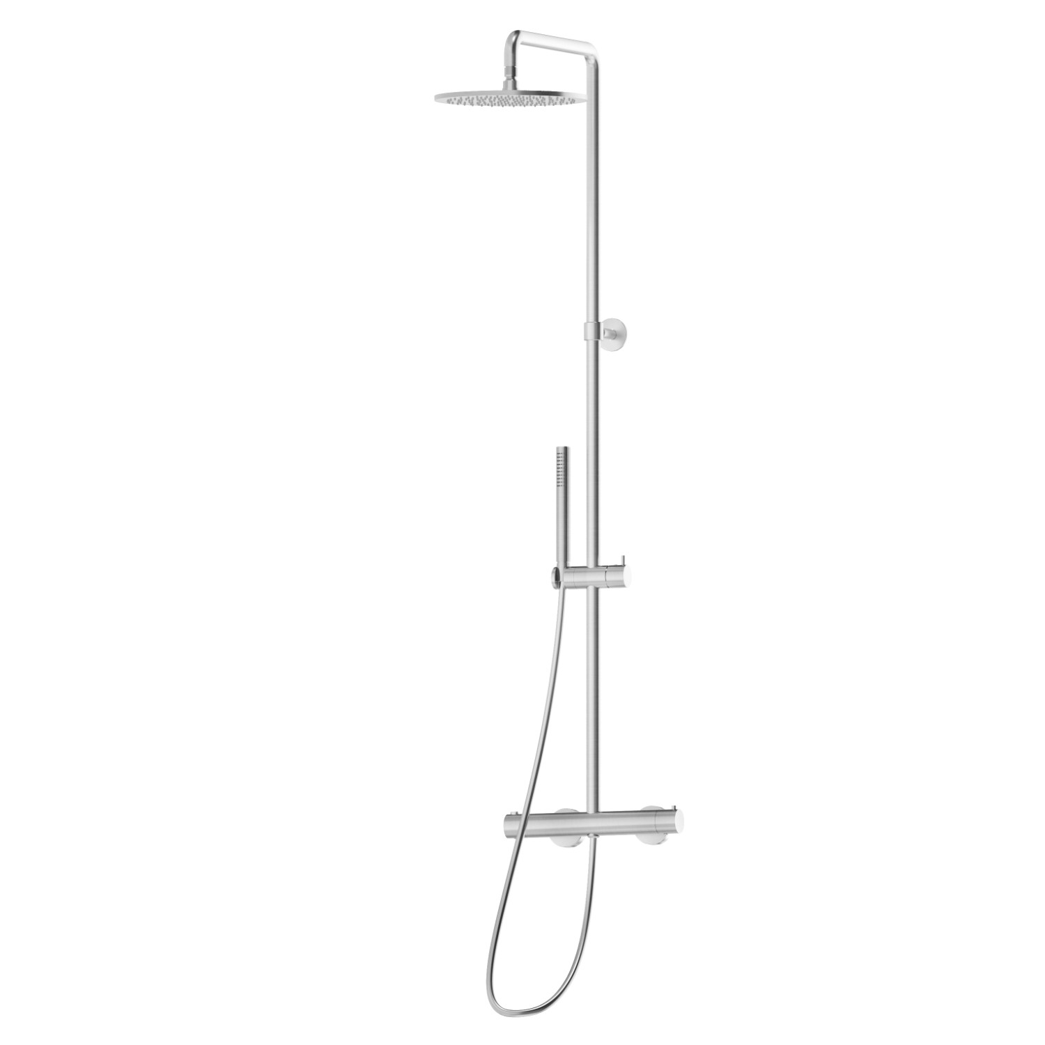 Cold body shower column with exposed thermostatic mixer complete of diverter, head shower and brass hand shower set - finish PVD Brushed steel
