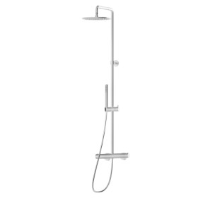 Cold body shower column with exposed thermostatic mixer complete of diverter, head shower and brass hand shower set - finish PVD Brushed steel