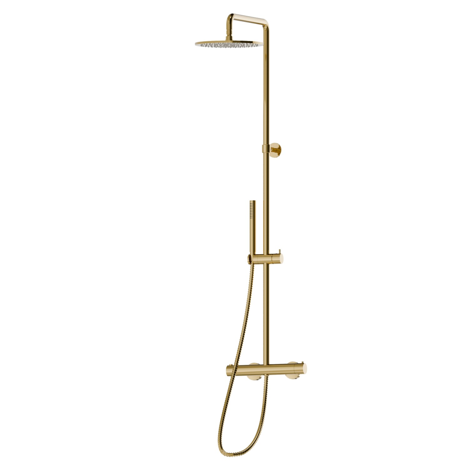 Cold body shower column with exposed thermostatic mixer complete of diverter, head shower and brass hand shower set - finish PVD Glossy Gold