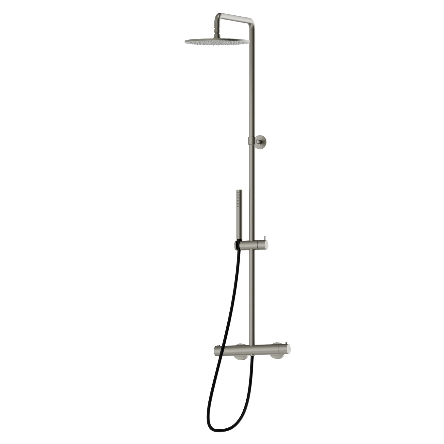 Cold body shower column with exposed thermostatic mixer complete of diverter, head shower and brass hand shower set - finish Titanium Satin