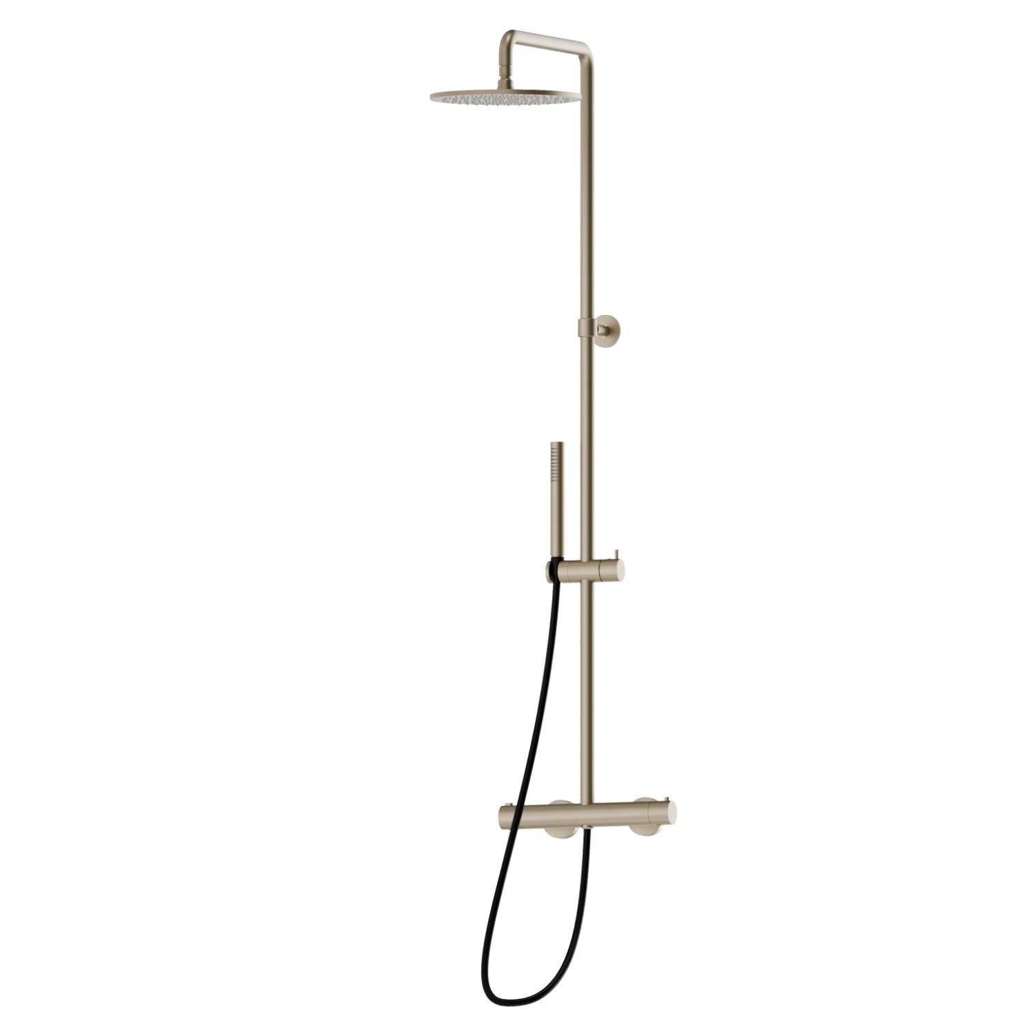 Cold body shower column with exposed thermostatic mixer complete of diverter, head shower and brass hand shower set - finish Gold Satin