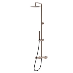 Cold body shower column with exposed thermostatic mixer complete of diverter, head shower and brass hand shower set - finish Copper Glossy