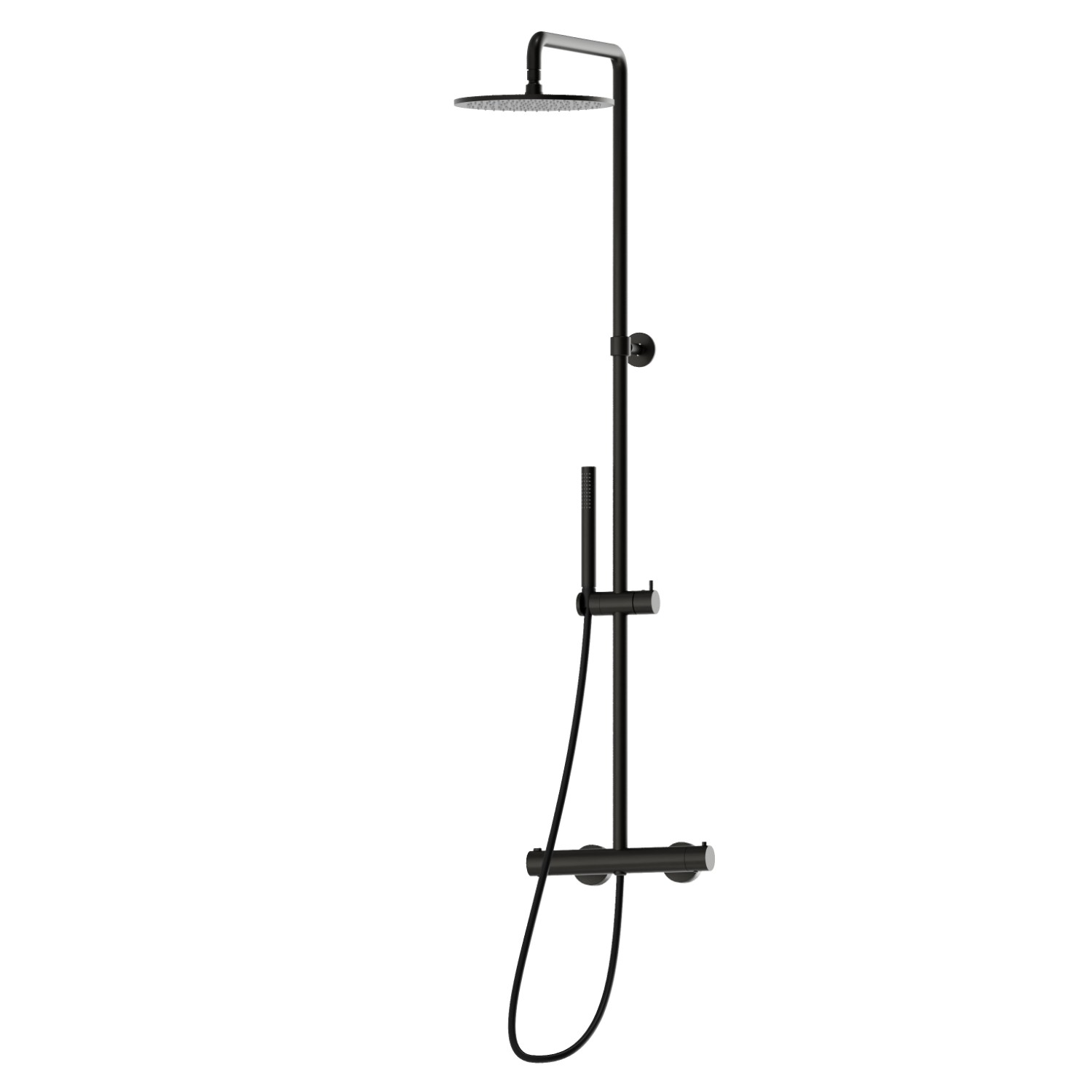 Cold body shower column with exposed thermostatic mixer complete of diverter, head shower and brass hand shower set - finish Carbon Satin