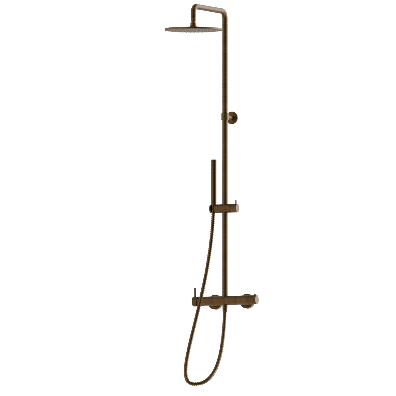 Cold body shower column with exposed mixer complete of diverter, head shower & hand shower set - finish Groove Bronze