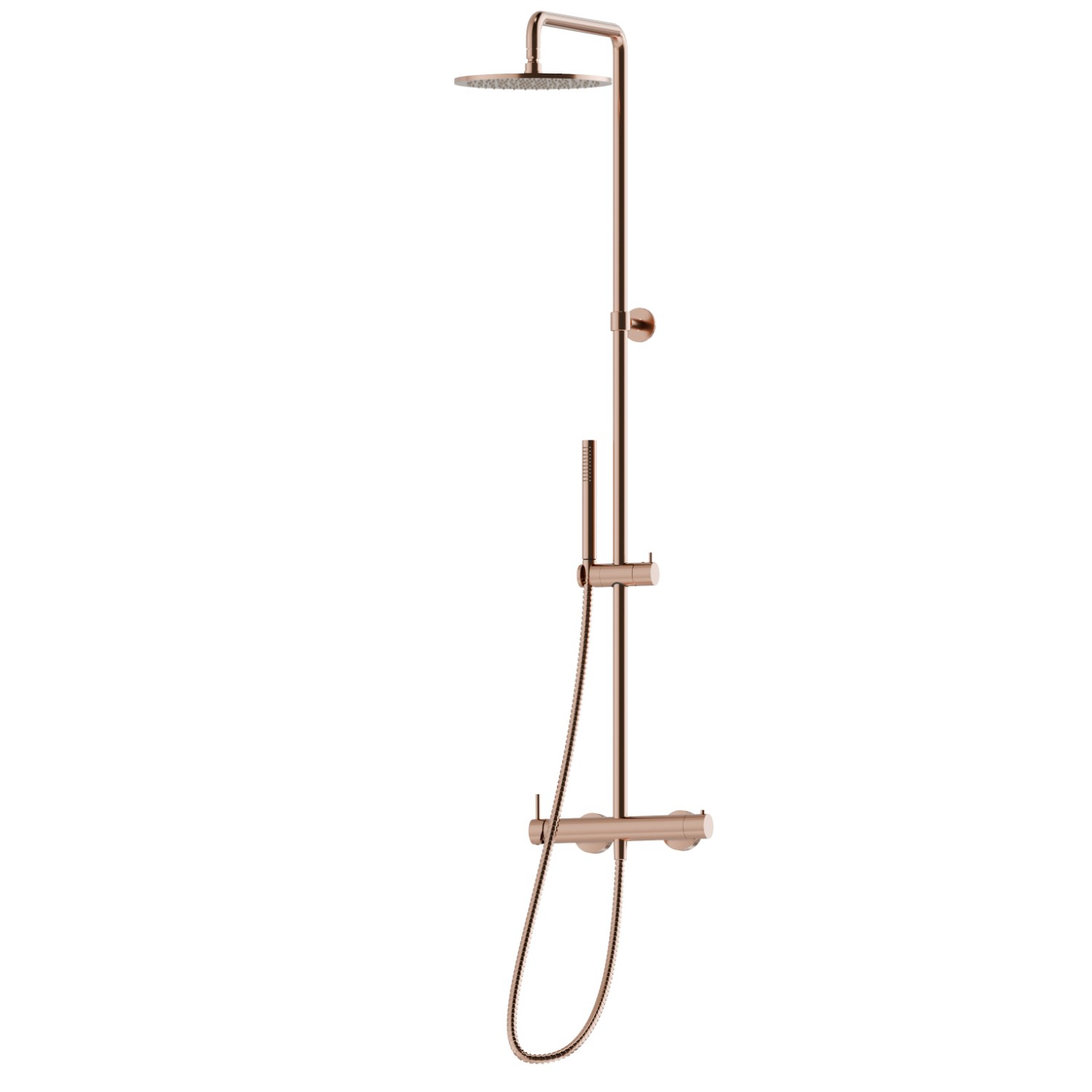 Colonne de douche murale corps froid avec mitigeur mécanique dotée d’un inverseur, ciel de pluie et douchette - finition PVD Copper Bronze