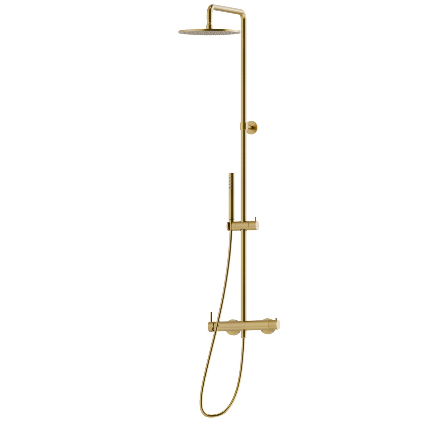 Colonna doccia corpo freddo con miscelatore monocomando esterno completo di deviatore, soffione e doccetta. - finitura PVD Brushed Gold