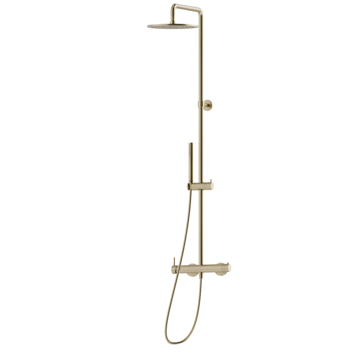 Duschsäule mit kaltem Körper mit externem Einhebelmischer komplett mit Umsteller, Kopfbrause und Handbrause - oberfläche PVD  Pale Gold gebürstet