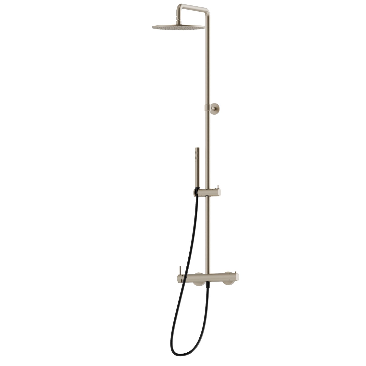 Cold body shower column with exposed mixer complete of diverter, head shower & hand shower set - finish Gold Satin