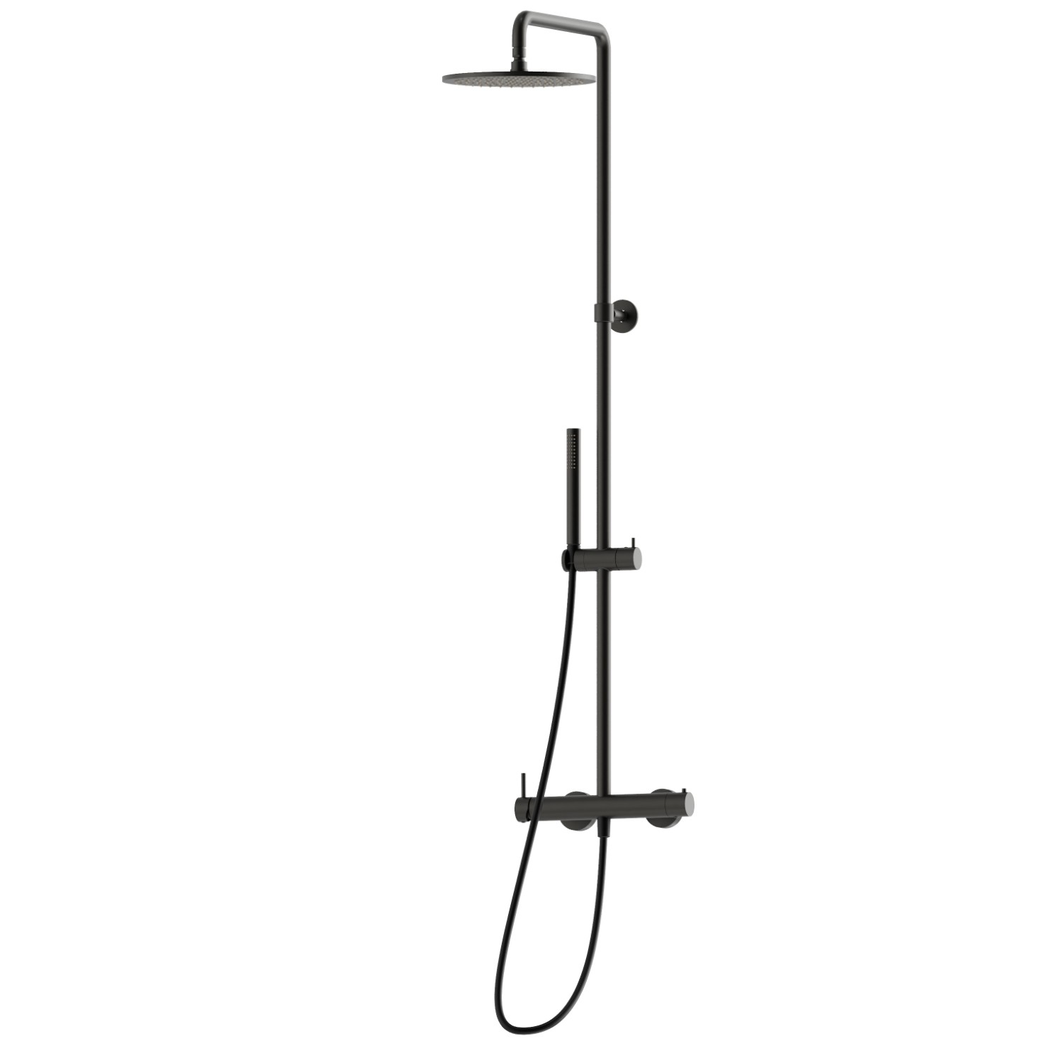 Colonne de douche murale corps froid avec mitigeur mécanique dotée d’un inverseur, ciel de pluie et douchette - finition Carbon Satin