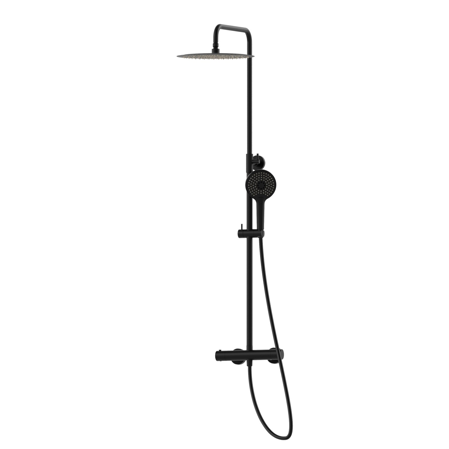 Telescopic shower column with exposed thermostatic mixer complete of diverter, stainless steel head shower and ABS 3-jet hand shower set - finish Matt Black