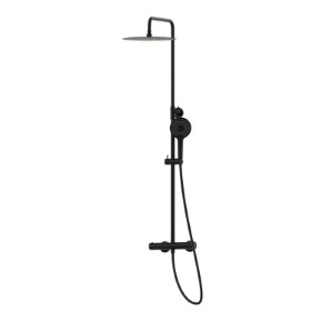Telescopic shower column with exposed thermostatic mixer complete of diverter, stainless steel head shower and ABS 3-jet hand shower set - finish Matt Black