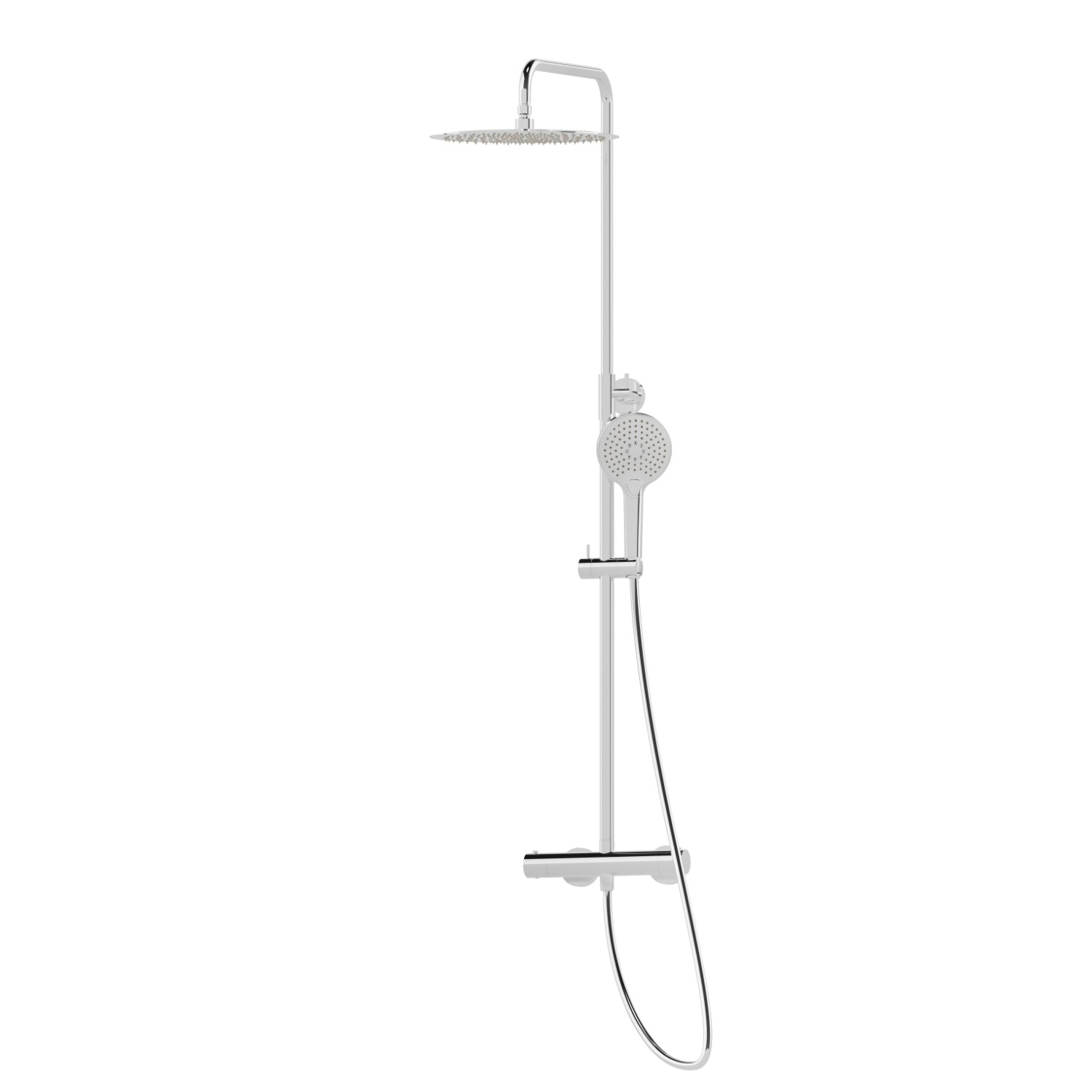 Colonne de douche télescopique avec mitigeur thermostatique externe doté de déviateur, ciel de pluie en acier et douchette en ABS à 3 jets  - finition Chrome