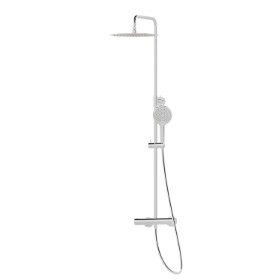 Colonna doccia telescopica con miscelatore termostatico esterno completo di deviatore, soffione in acciaio e doccetta 3 getti in ABS. - finitura Cromo