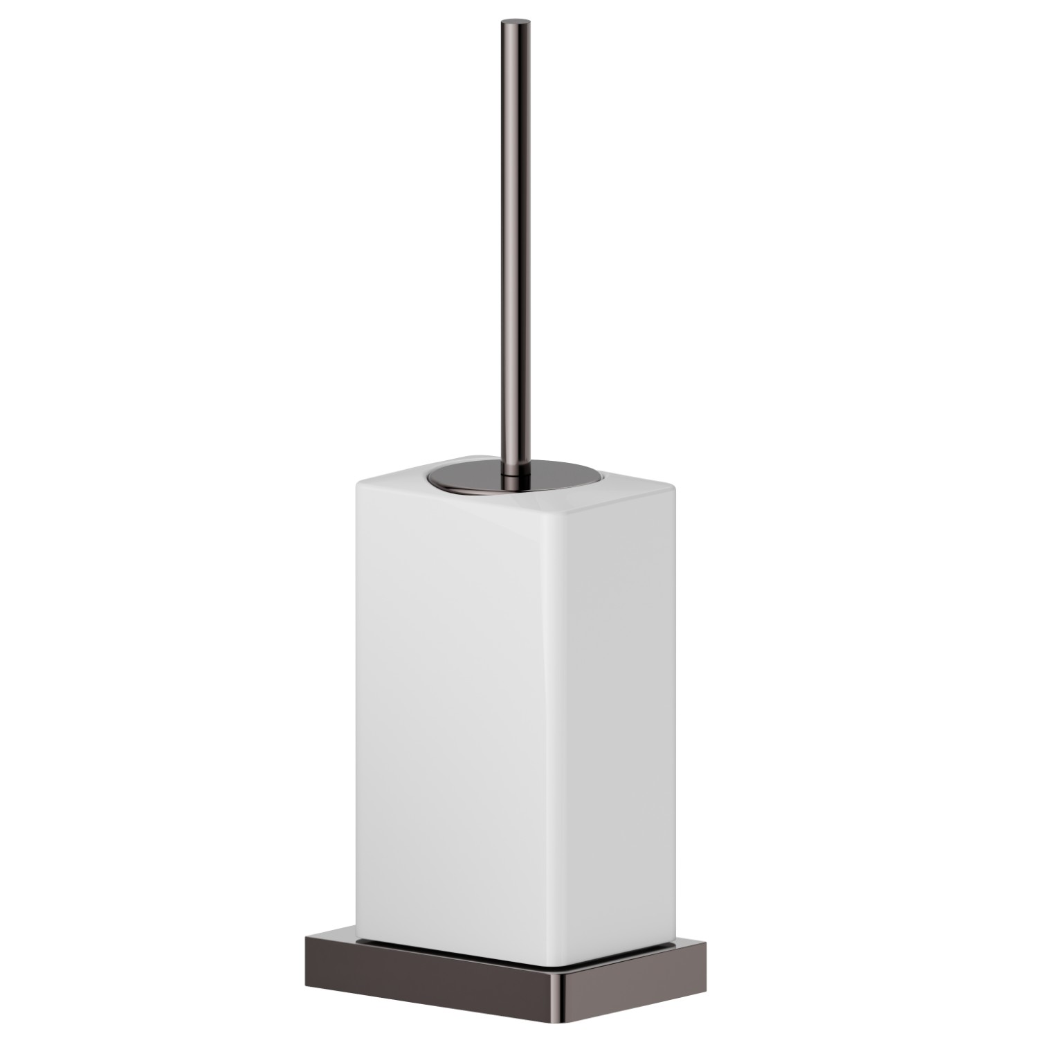 Wall-mounted toilet brush holder with brush. White ceramic - finish PVD Gun Metal