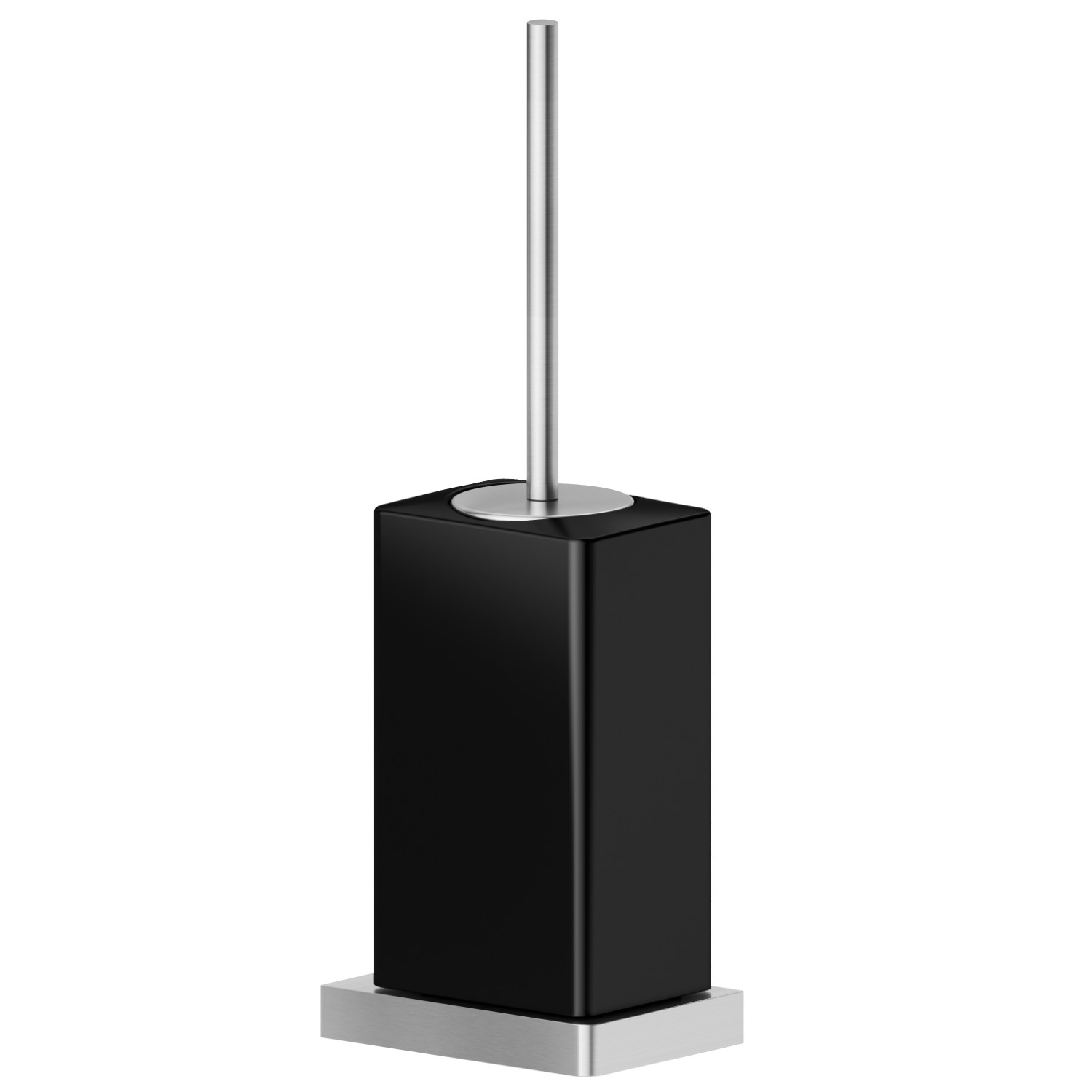 Wall-mounted toilet brush holder with brush. Black ceramic - finish PVD Brushed steel