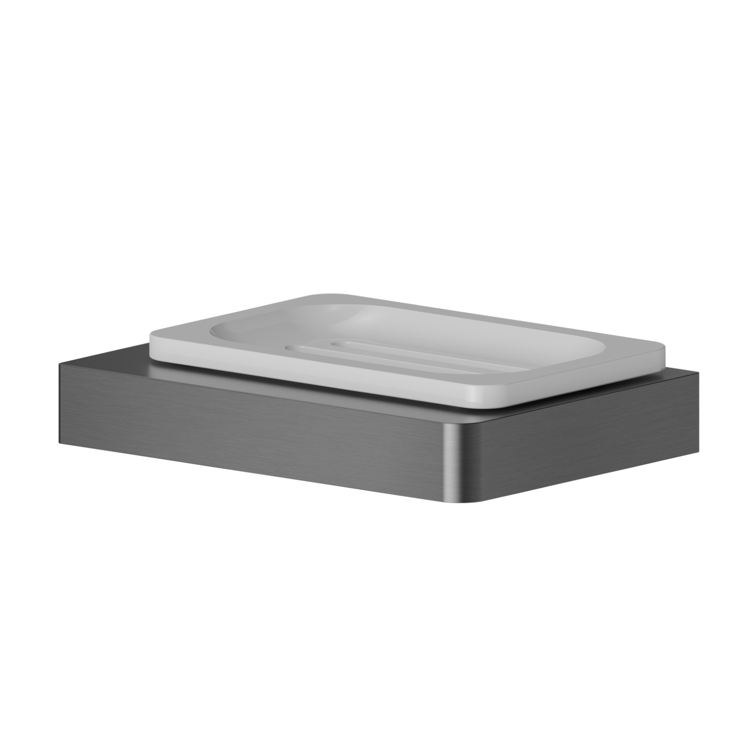 Porta sapone da appoggio. Ceramica Bianca - finitura PVD Brushed Gun Metal