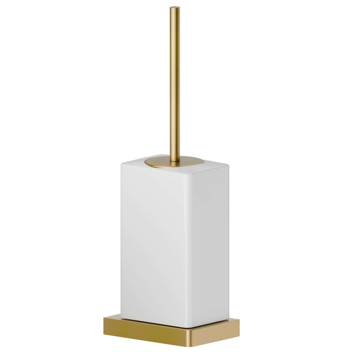 Porta scopino da appoggio con scopino. Ceramica Bianca - finitura PVD Brushed Gold