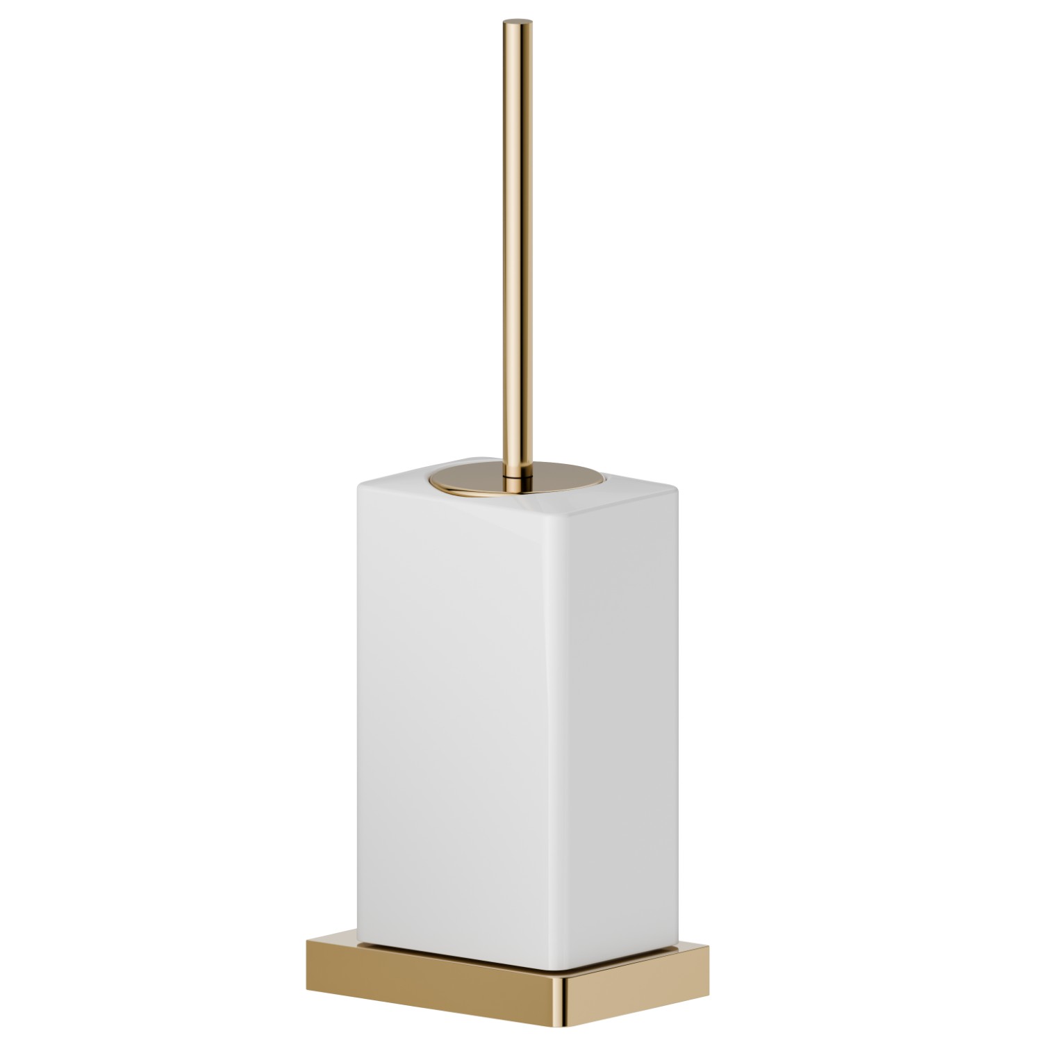 Porta scopino da appoggio con scopino. Ceramica Bianca - finitura PVD Glossy Gold